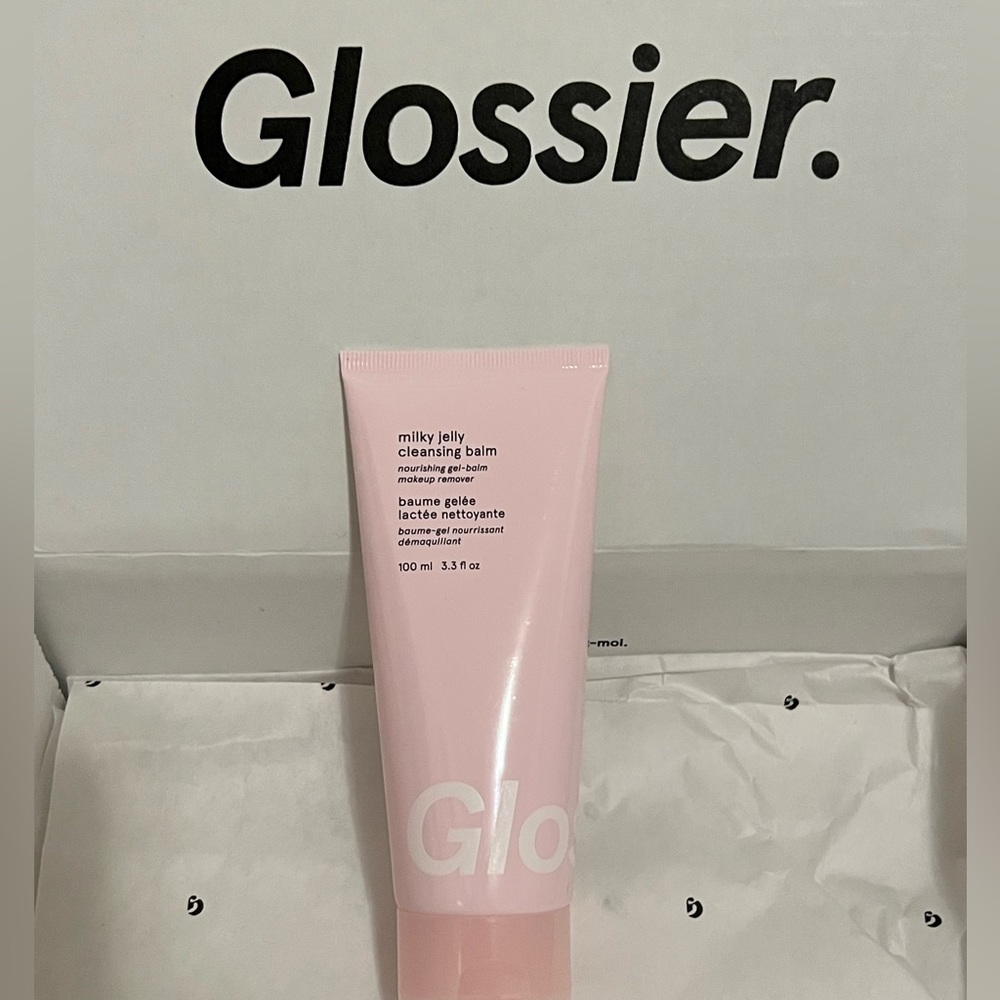 Glossier MilkyJelly Nourishing gel-balm makeup remover USED 1X 99%Full+PinkPouch